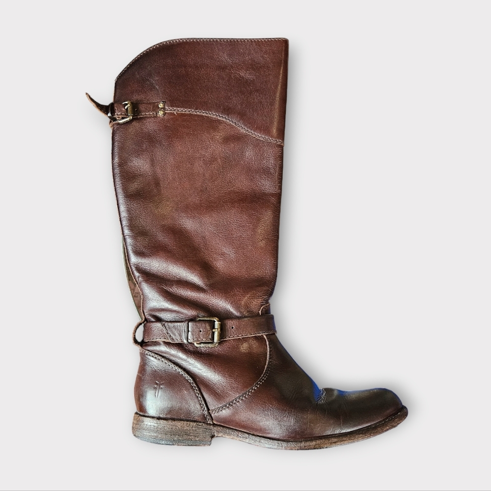 Frye Chocolate Over the Knee Boots with Buckle Detail